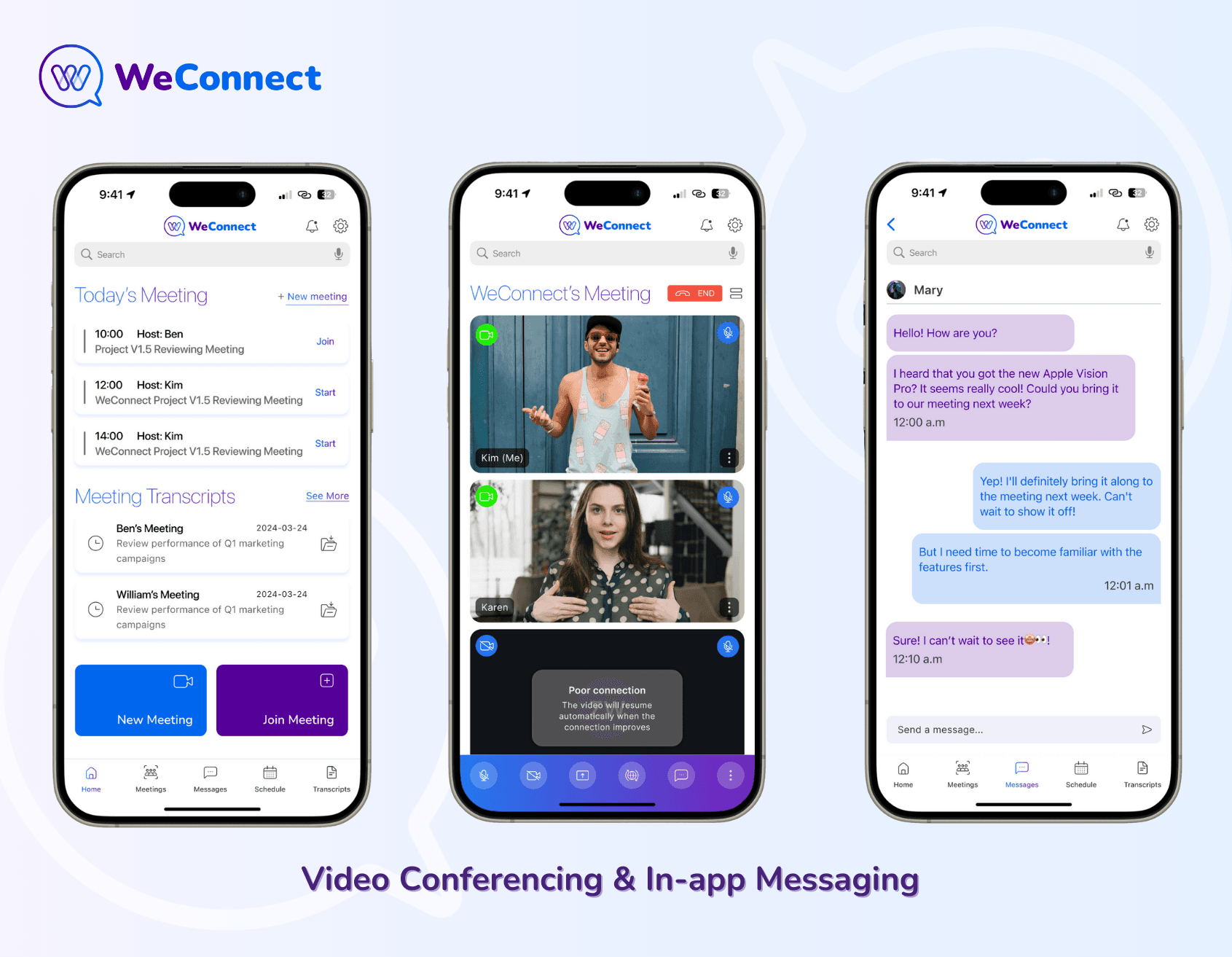 WeConnect video conferencing and in-app messaging feature